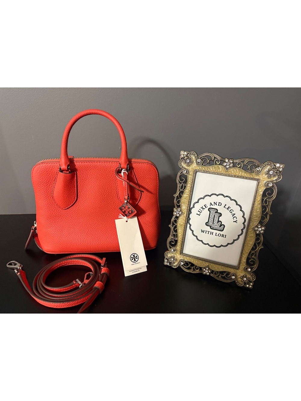 Tory Burch Emerson Small Top Zip Satchel Pebbled Leather in Poppy Red Crossbody
